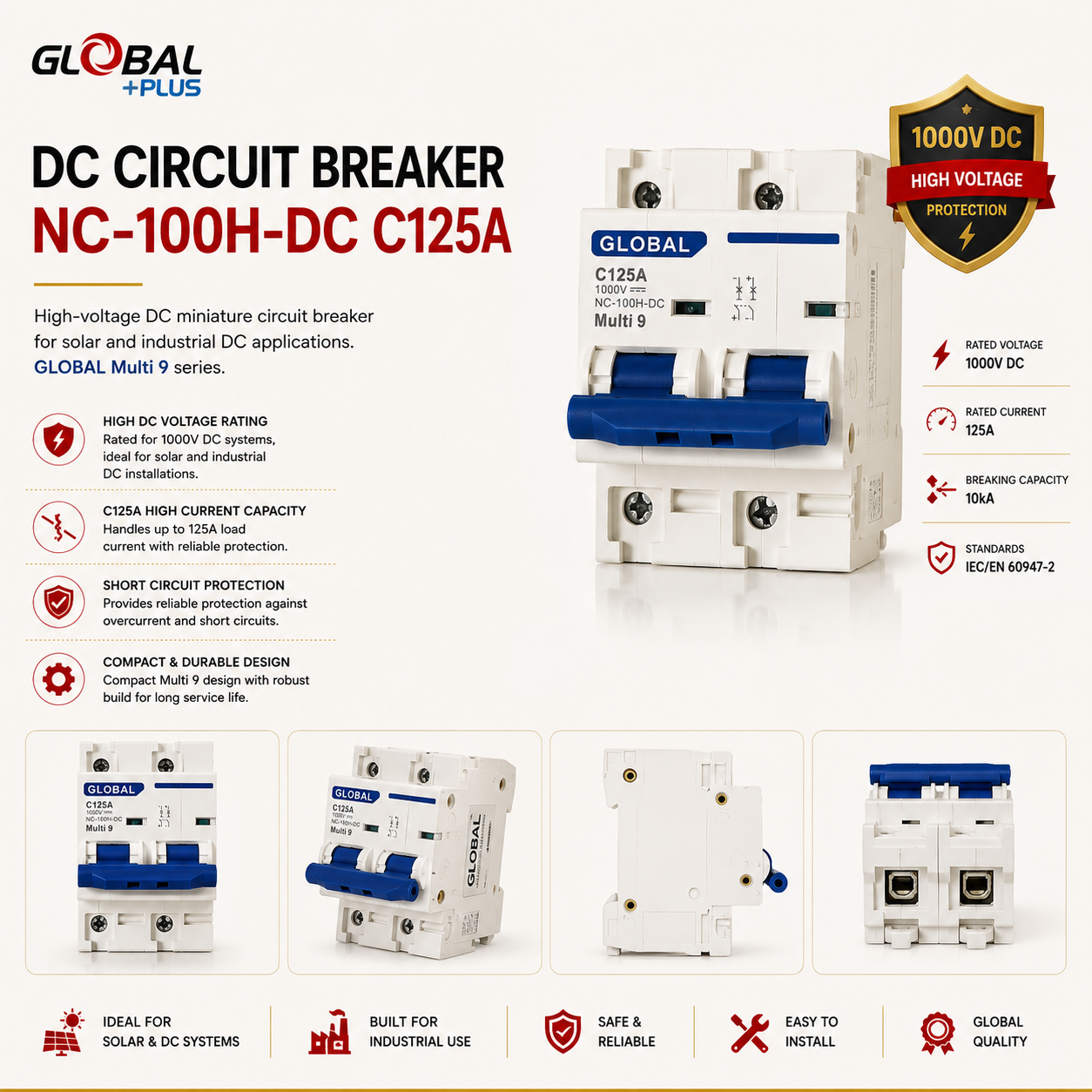 DC Circuit Breaker NC-100H-DC C125A — Model: NC-100H-DC