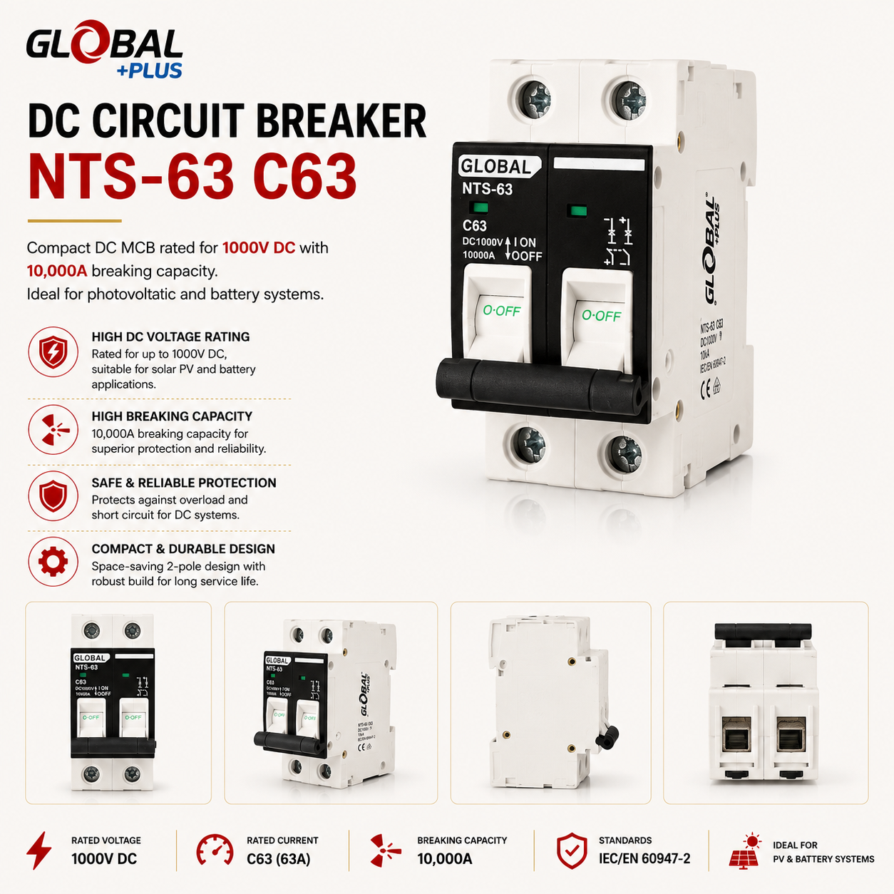 DC Circuit Breaker NTS-63 C63 — Model: NTS-63