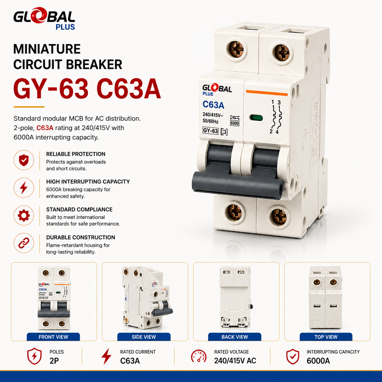 Miniature Circuit Breaker GY-63 C63A — Model: GY-63 C63A