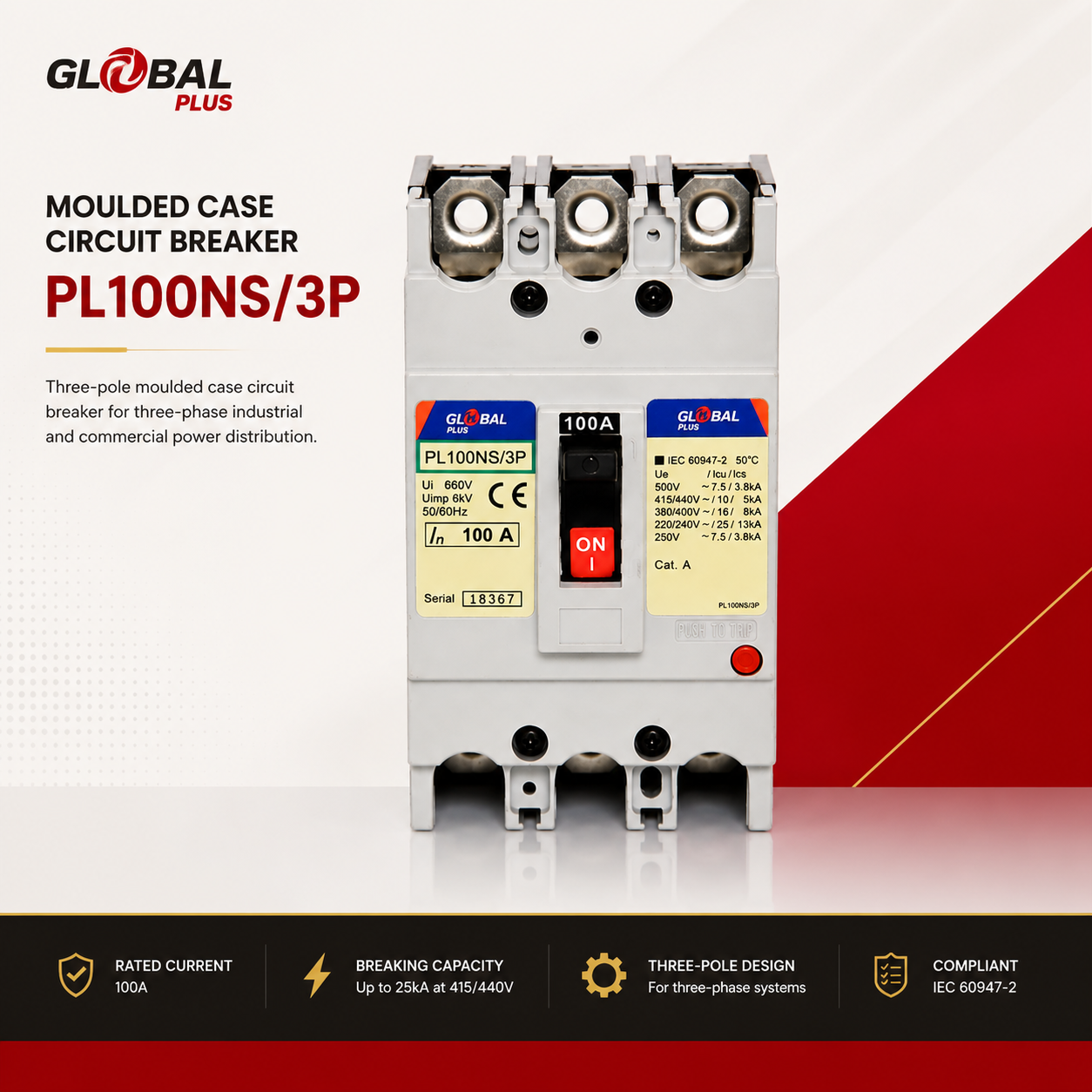 Moulded Case Circuit Breaker PL100NS/3P — Model: PL100NS/3P
